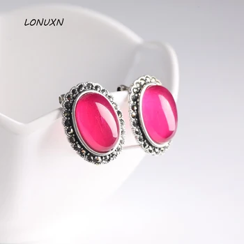 

high quality 2 colors 925 Sterling silver earrings women jewelry Natural semi-precious stones red corundum black lovers gift