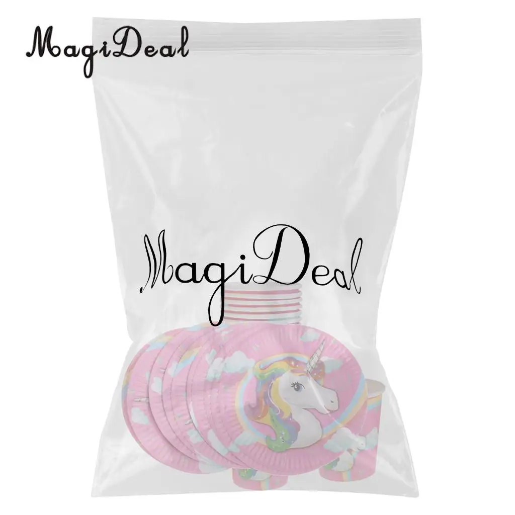 MagiDeal 20pcs Unicorn Disposable Paper Drinking Cups Plate Sets Kids Birthday Party Baby Shower Hen Night Party Decorations