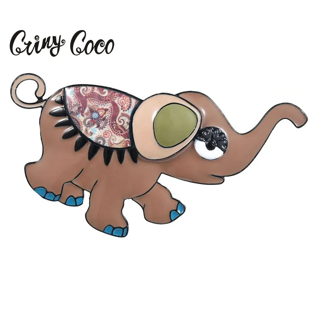 

Cring Coco Large Elephant Brooch Pin Women Black Metal Alloy Jewelry Enamel Animal Brooches & Pins for Women Girls New Year Gift