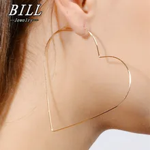 Hyperbole grande coração em forma de brincos simplicidade artesanal fio de cobre brinco para mulher brincos de gota feminino 2018