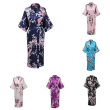 A1685 длинный халат атлас, искусственный шелк пижама-халат для женщин кимоно пижамы цветочные халаты подружек невесты Плюс Размер s-xxxl