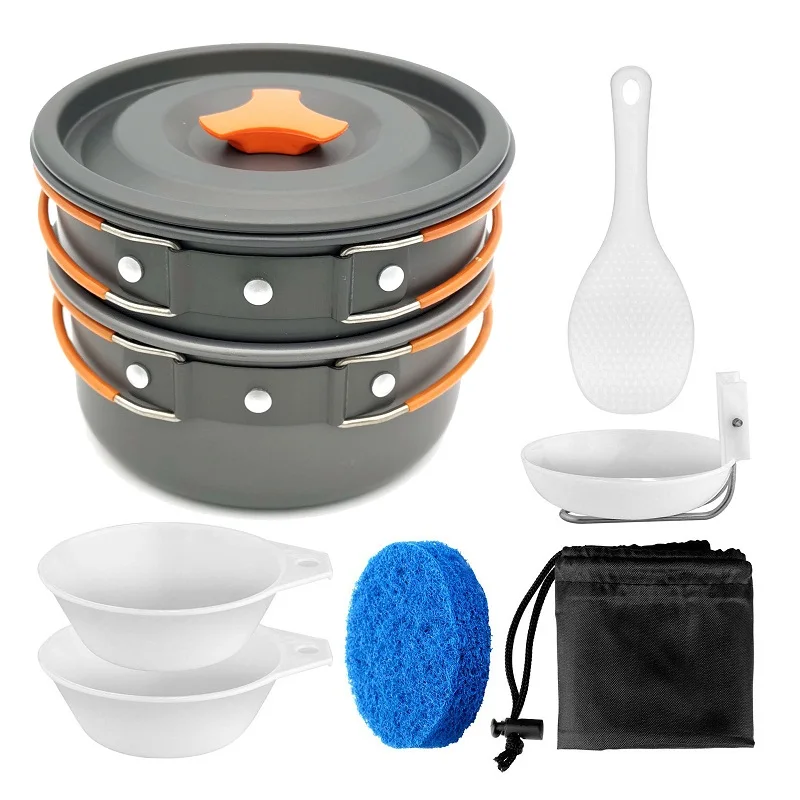 Походная посуда, походный набор посуды, походная посуда, набор для приготовления пищи, походная посуда, столовые приборы, походный набор для пикника - Цвет: Оранжевый