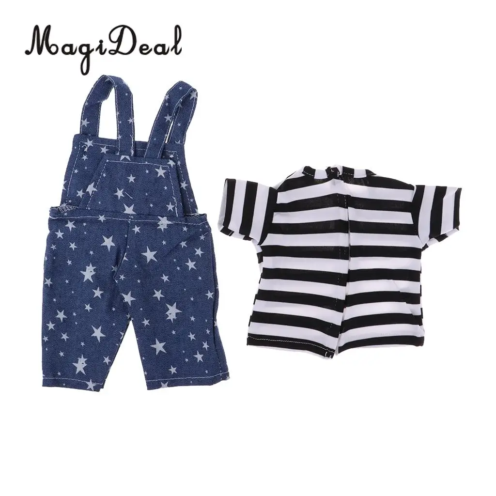 16inch Fashion Doll Casual Outfit Suspender Pants Trousers & Stripe Tops T-shirt Garment For Sharon Girl Doll Clothing