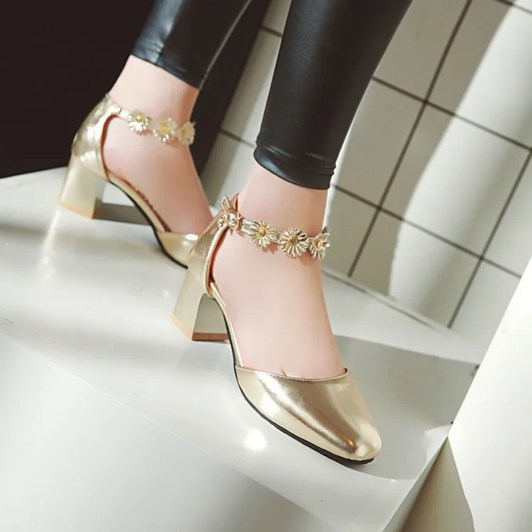 

Big Size 11 12 13 14 high heels sandals women shoes woman summer ladies Squarehead Metal decoration cingulate Thick with sandals