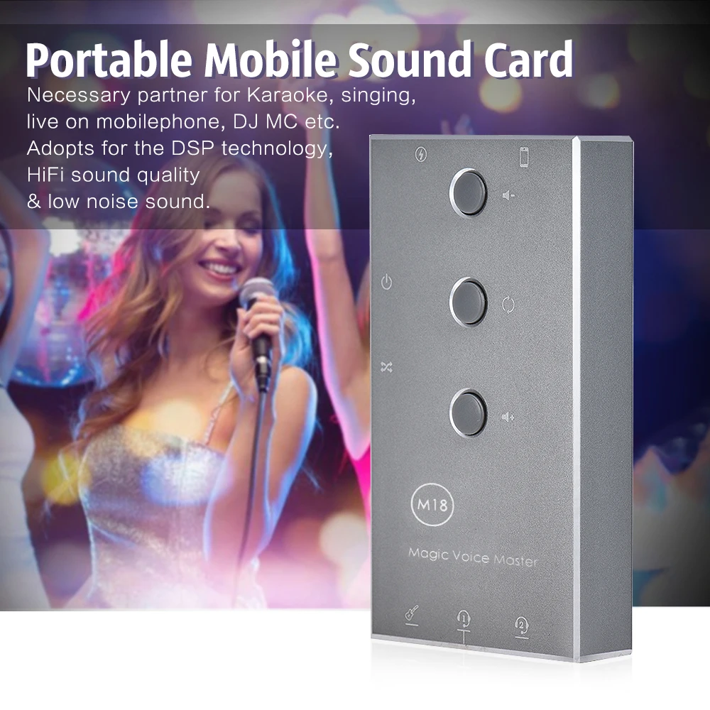 

HiFi Karaoke System Smartphone Mobile Digital External Sound Card 8 Sound Effects Micro USB Charging Port for Singing Recording