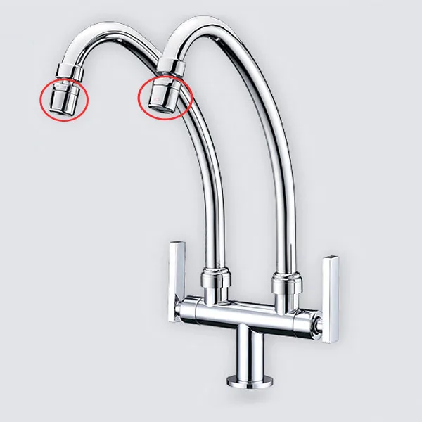 Contemporary Chrome Finish Solid Brass Kitchen Faucet Two Swivel Spouts Deck Mount Mixer Faucet Vessel Sink Mixer Tap cozinha