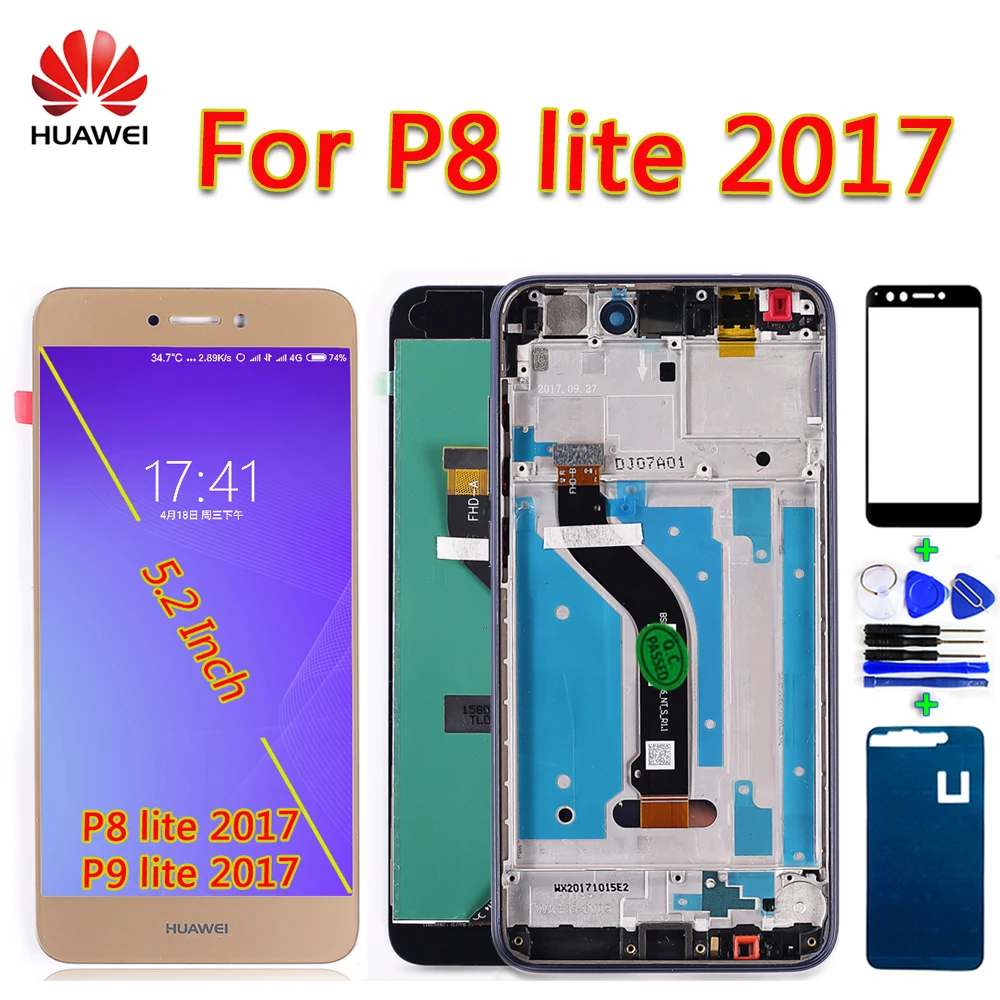 Huawei P8 lite ЖК-дисплей huawei P9 lite сенсорный экран 5,2 дюймов дигитайзер в сборе рамка с бесплатной стеклянной пленкой и инструментом