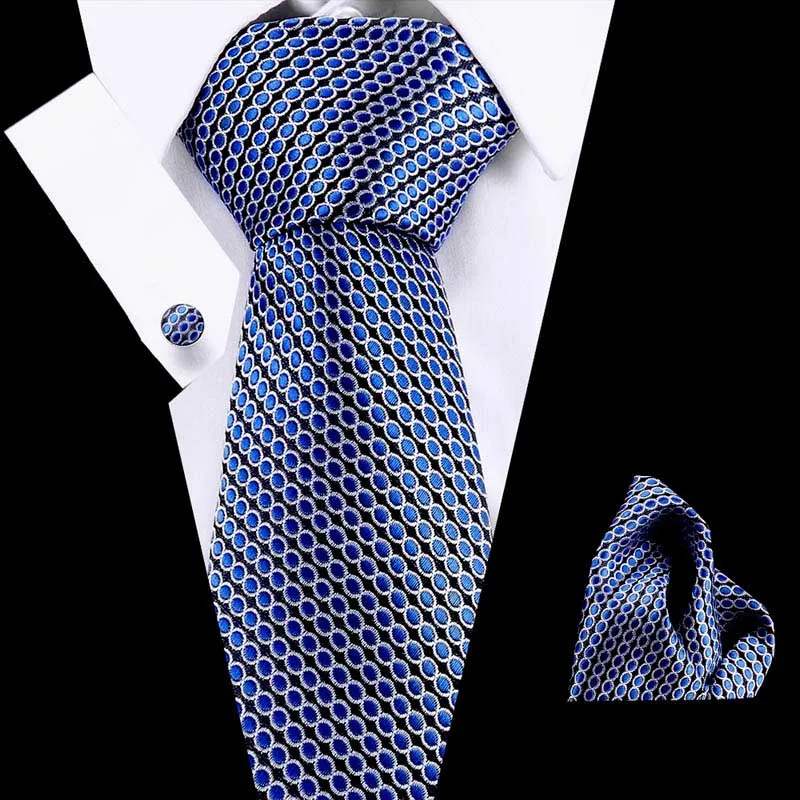 

New Design Tie Set Jacquard Weave Silk Tie Gravata Handkerchief Cufflinks Set Pocket Square Men Necktie for Wedding