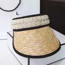 01906-hankuo19123 летняя жемчужная лента Ручной Работы Соломенная без досуга женская шляпа козырек Женская бейсбольная шляпа Конный