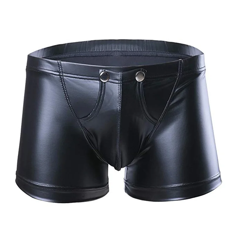 

Mens Sexy Boxer Shorts Erotic Lingerie Gay Panties Faux Leather Jockstraps Bulge Pouch Night Clubwear Stage Underwear Underpants