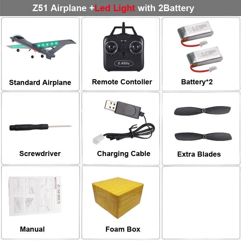 Радиоуправляемый самолет Z51 20 минут время полета планер 2,4 г Летающая модель с светодиодный ручной метание размах крыльев самолет из пеноматериала игрушки для детей - Цвет: LED Light 2B FB