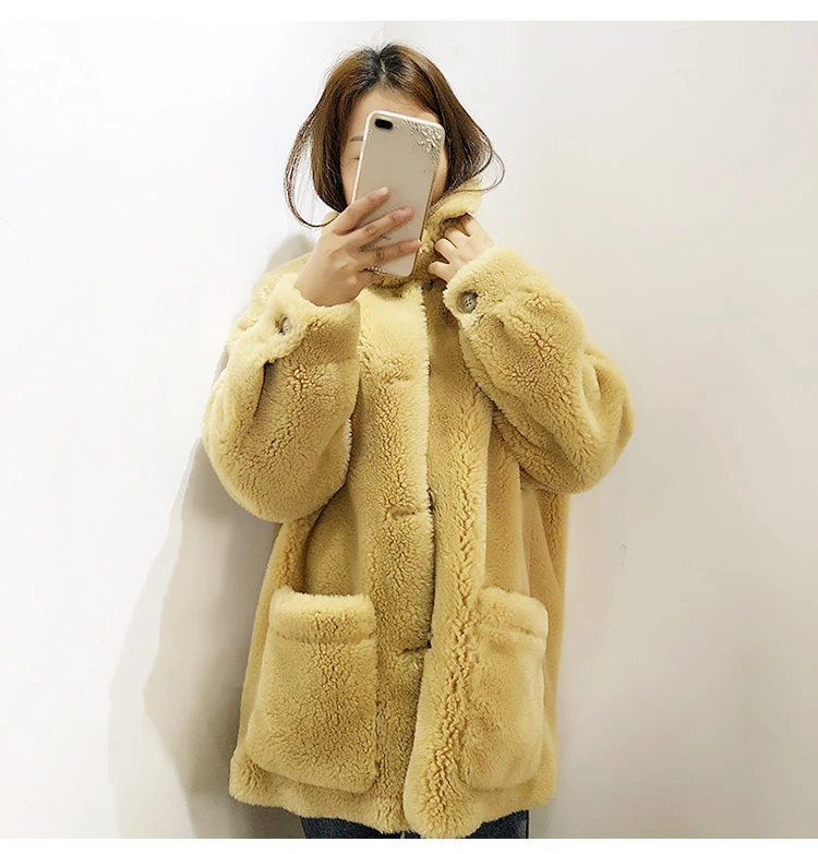 Yellow faux fur coat women shaggy streetwear Autumn winter warm teddy coat Female Fashion Women's Coats Jacket Plus Size Coats