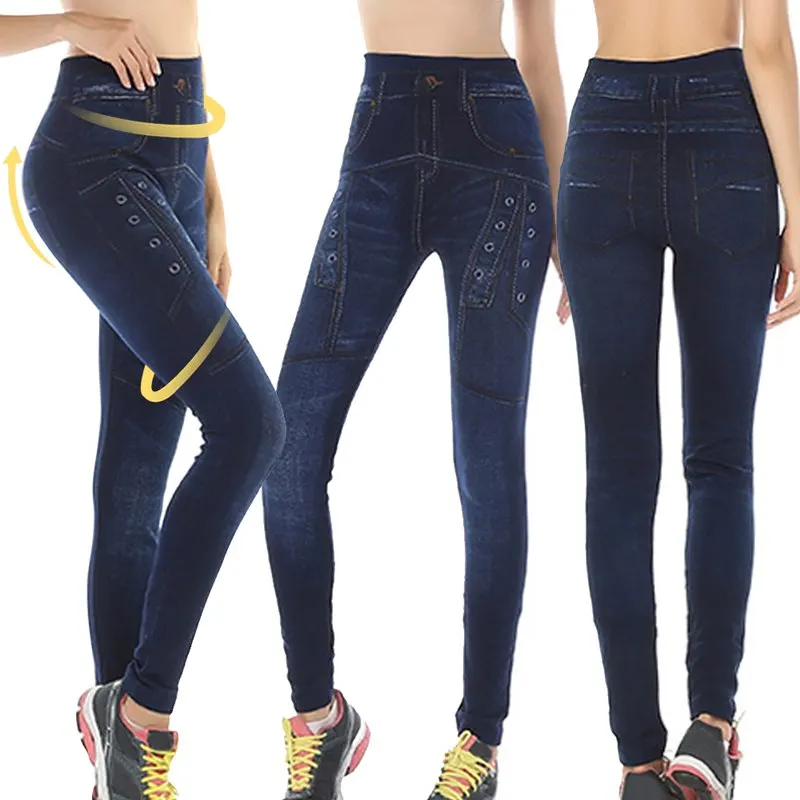 

NIBESSER Women Leggings Faux Denim Jeans Fashion Slim Leggings Sexy Long Pocket Printing Summer Leggings Casual Pencil Pants
