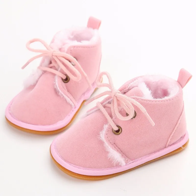 WONBO/хлопковая обувь для малышей; однотонная Обувь На Шнуровке; сезон осень-зима; Теплая обувь для маленьких девочек; Высококачественная резиновая обувь для первых шагов