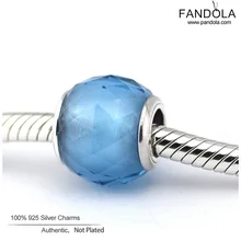 Геометрические граненые подвески из стерлингового серебра 925 пробы Голубой Кристалл бусины для изготовления ювелирных изделий Подходит браслет или ожерелье с Шармами