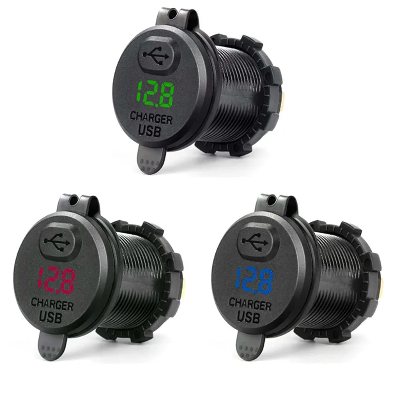 

SOONHUA Waterproof QC 3.0 Car Charger Digital Voltage Display With ON-OFF Switch USB Charging Socket for Motorcycle Car Charger