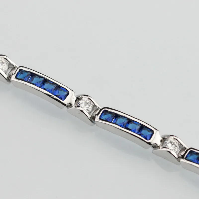 Винтажные Ювелирные изделия из серебра 925 пробы с синим цирконием, браслет-цепочка для женщин, подарочная коробка, NB02