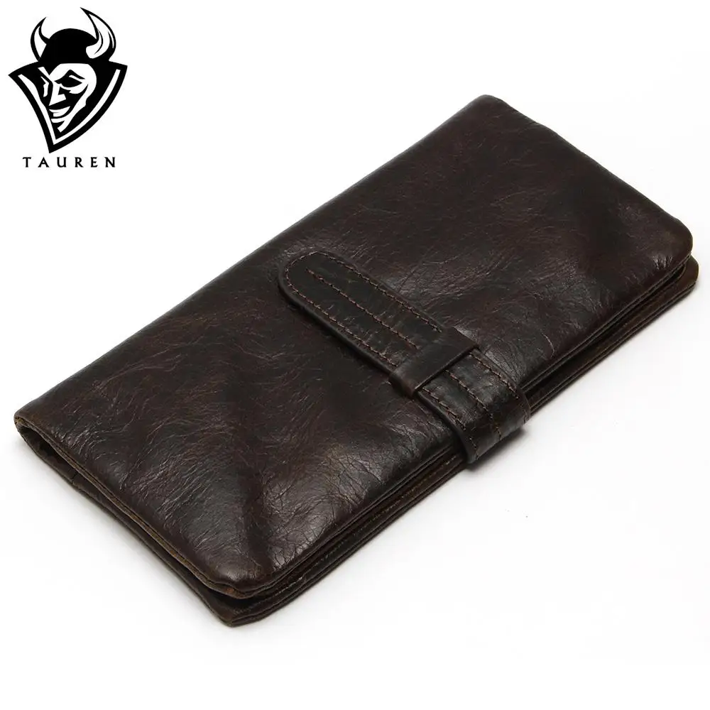  Luxury Brand High Quality 100% Top Genuine Oil Wax Cowhide Leather Men Long Bifold Wallet Purse Vintage Designer Male Carteira 