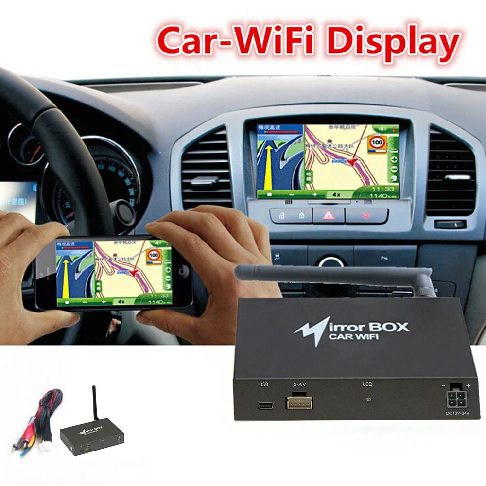 

Car WIFI Mirror Box for Android iOS Mobile Phone Navigation to LCD Monitors Universal A/V Mirror Converter Airplay Miracast DLNA