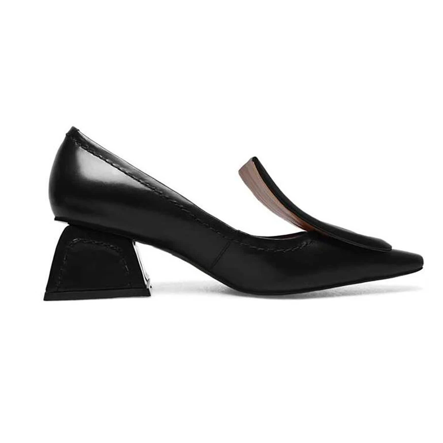 Stylesowner/ г.; весенние туфли на высоком массивном каблуке; женская обувь из натуральной кожи с большой пряжкой; модные лаконичные женские туфли-лодочки без застежки с квадратным носком