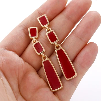 

AENSOA Fashion 2019 Enamel Red Color Geometric Pendant Earrings For Women Elegant Modern Statement Earring Party Jewelry Brincos