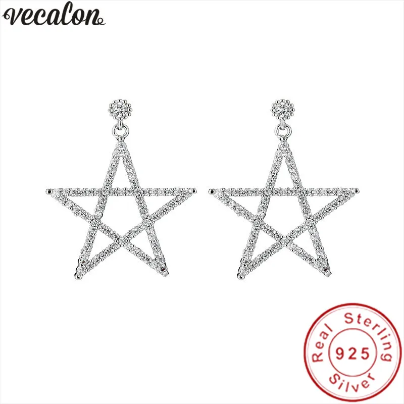 

Vecalon Star shape Dangle earring AAAAA Zircon Cz 925 Sterling silver Engagement wedding Drop Earrings for women Bridal Jewelry
