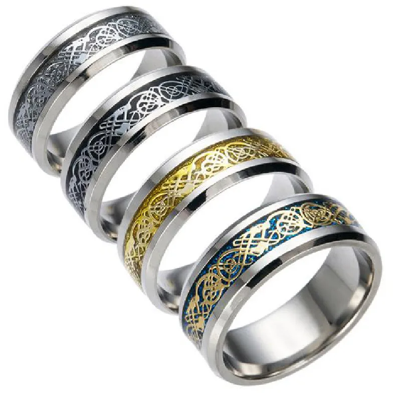 

7 Colors Vintage Gold Rings Dragon 316L stainless steel Rings For Women Lord Wedding Band male ring for lovers Men Jewelry