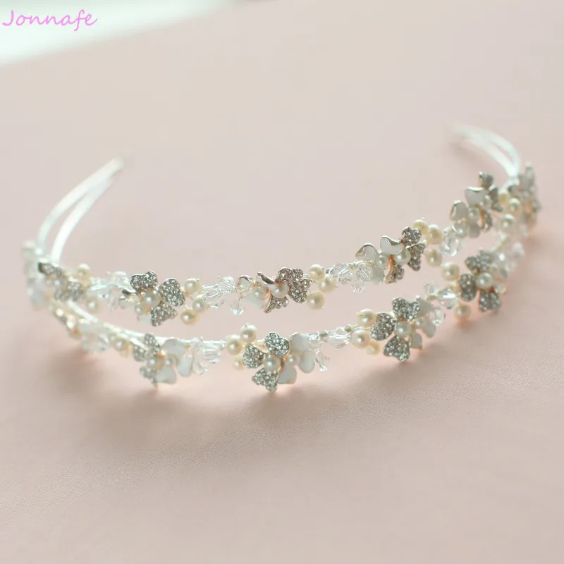 

Jonnafe Handmade Flower Crown Wedding Tiara Headband Pearls Women Hair Jewelry Fashion Bridal Hair Piece Accessories