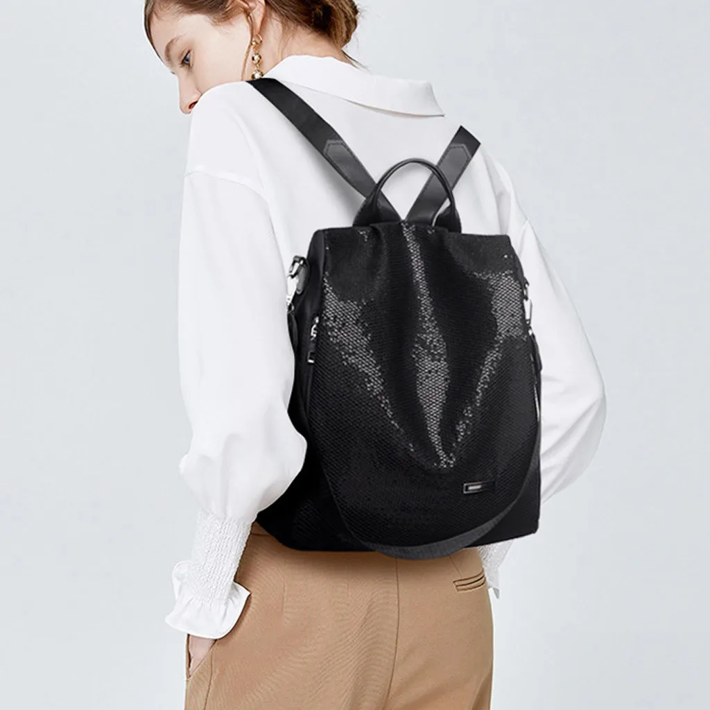 Корейский рюкзак для путешествий, повседневная Студенческая сумка, женский рюкзак из искусственной кожи с Черными Блестками, женский рюкзак для девочек-подростков, модный рюкзак для путешествий