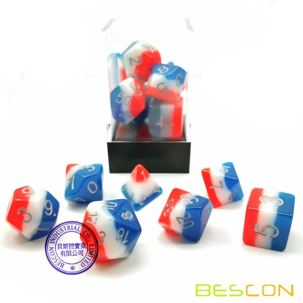 Bescon Glowing Polyhedral Dice 7pcs Set FRENCH KISS, Luminous RPG Dice Glow in Dark, DND Role Playing Game Dice 5