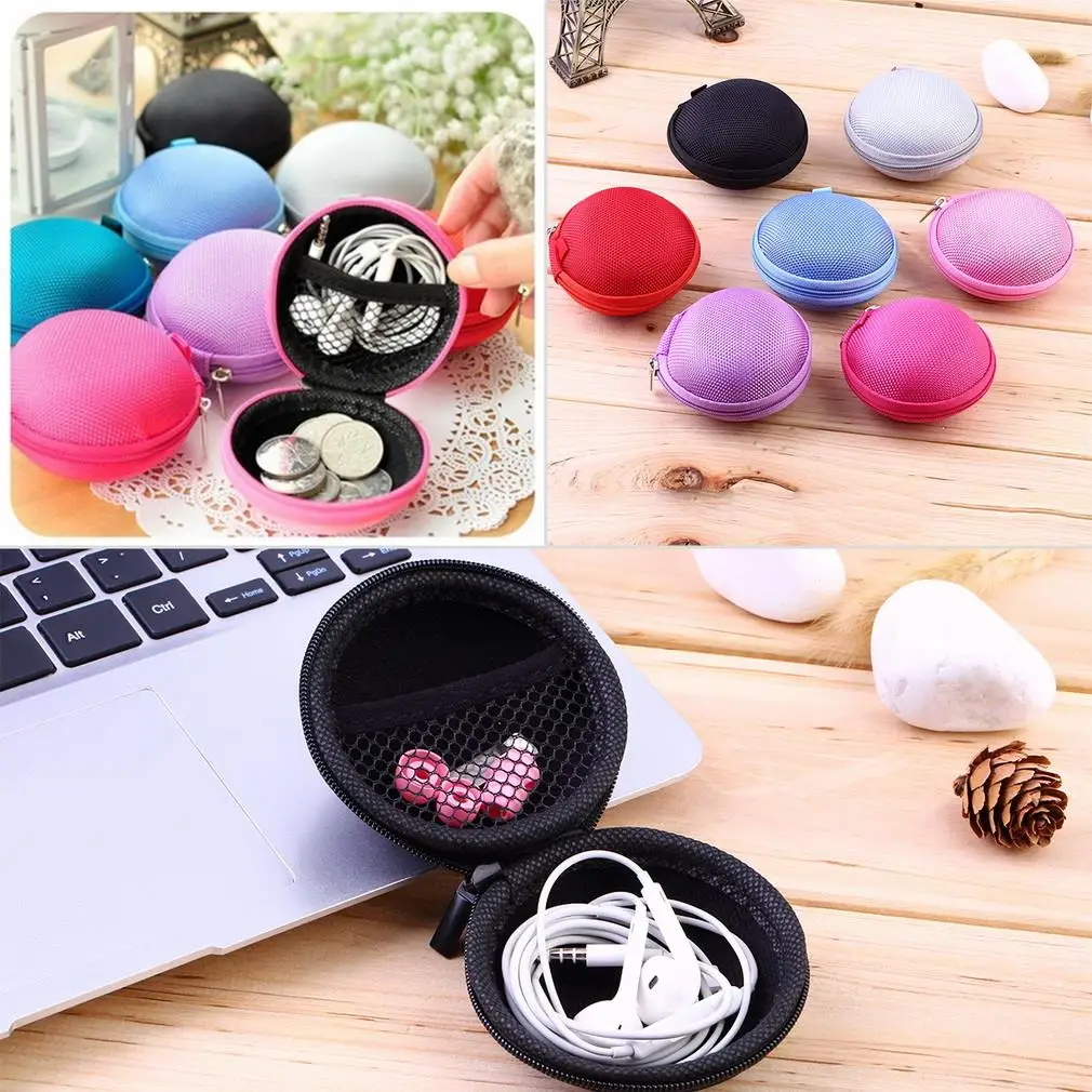 7 Colors PU leather Zipper Protective Headphone case Pouch Earphone Storage bag Soft Headset Earbuds box Usb cable organizer