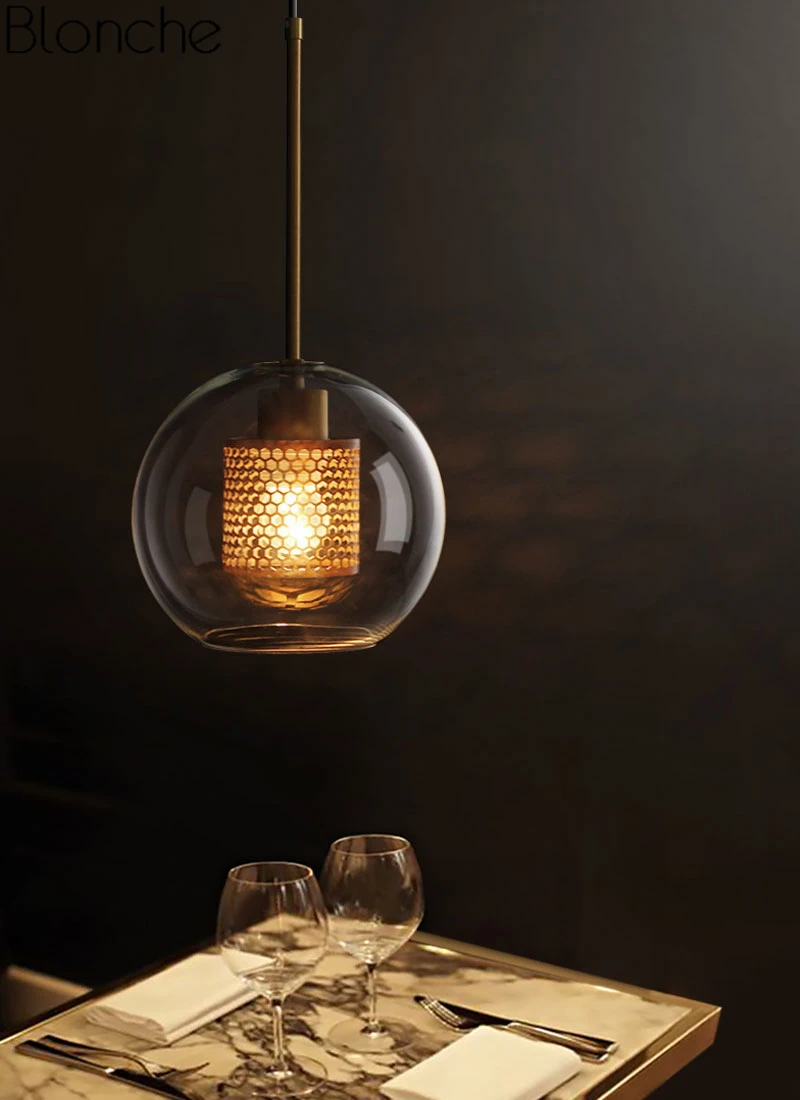 Современный подвесной светильник в скандинавском стиле, светодиодный подвесной светильник в виде стеклянного шара для столовой, промышленный декор, Кухонные светильники, подвесной светильник