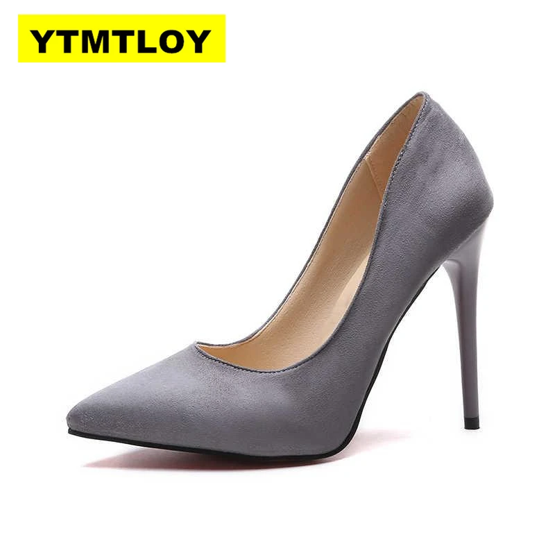 Plus Size 44 Pumps Women Shoes Red Flock Slip-On Shallow Wedding Party Pointed Toe High Heels Pump Chaussures Femme 2019