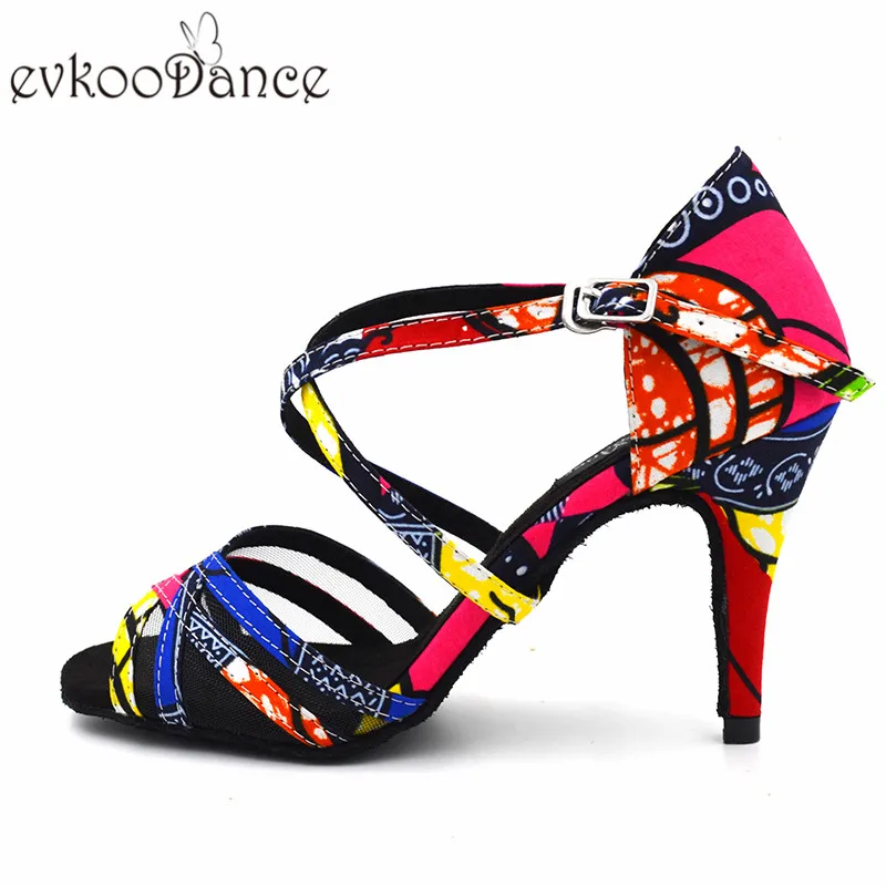 Tanie Zapatos De Baile czerwony kwiat satyna z czarna siatka Salsa Latin dla kobiet 8.5cm wysokość obcas profesjonalny rozmiar US 4 12 otwarty NL166
