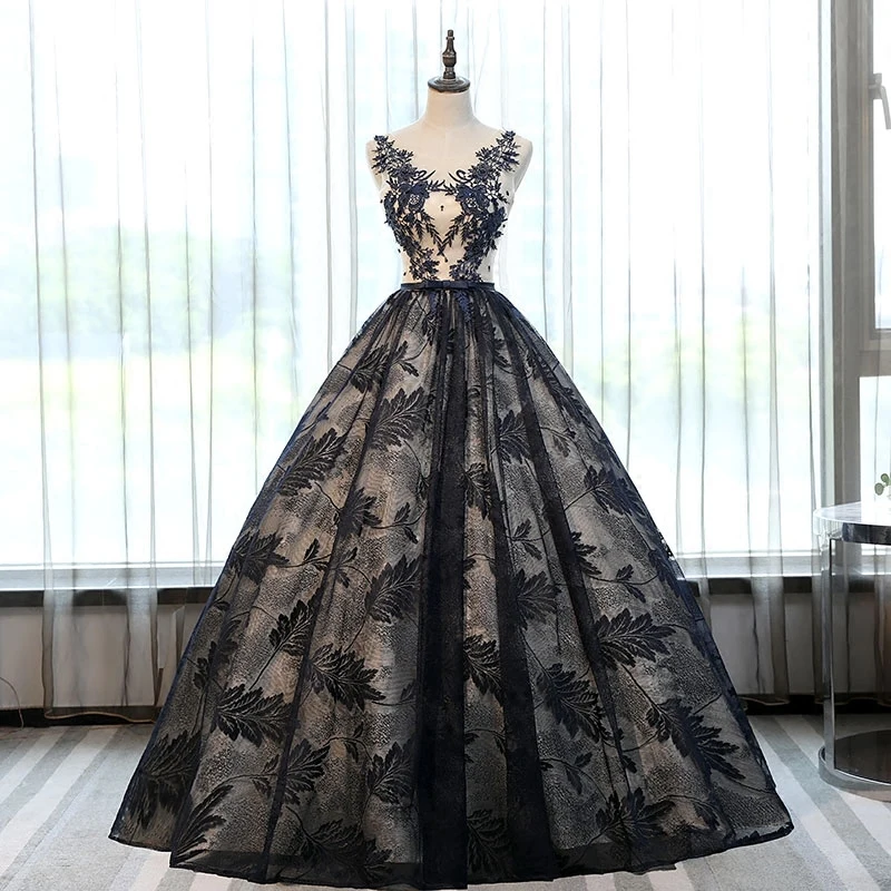 

Hot 100%real Luxury Dark Navy Lace Leaf Embroidery Court Medieval Dress Princess Queen Cosplay Gown Ball Long Dress/ball Gown