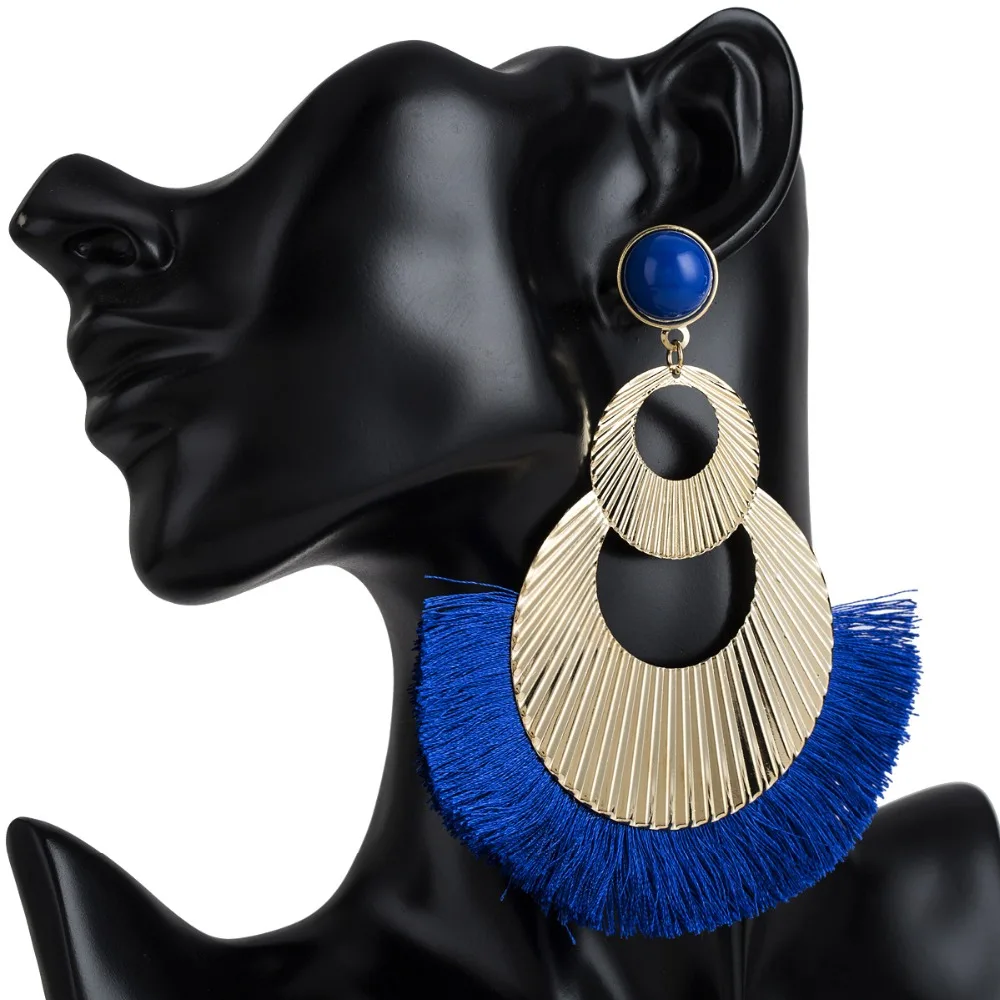 

KMVEXO 2018 Statement Ethnic Colorful Tassels Earring For Women Vintage Long Fringe Drop Earring Resin Big Metal Brincos Jewelry