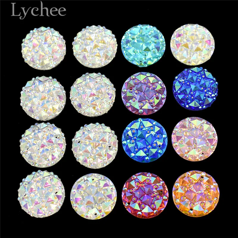 

Lychee 100pcs AB Round Sew On Rhinestones Colorful 2 Holes Crystal Rhinestone DIY Handmade Sewing Supplies for Decoration