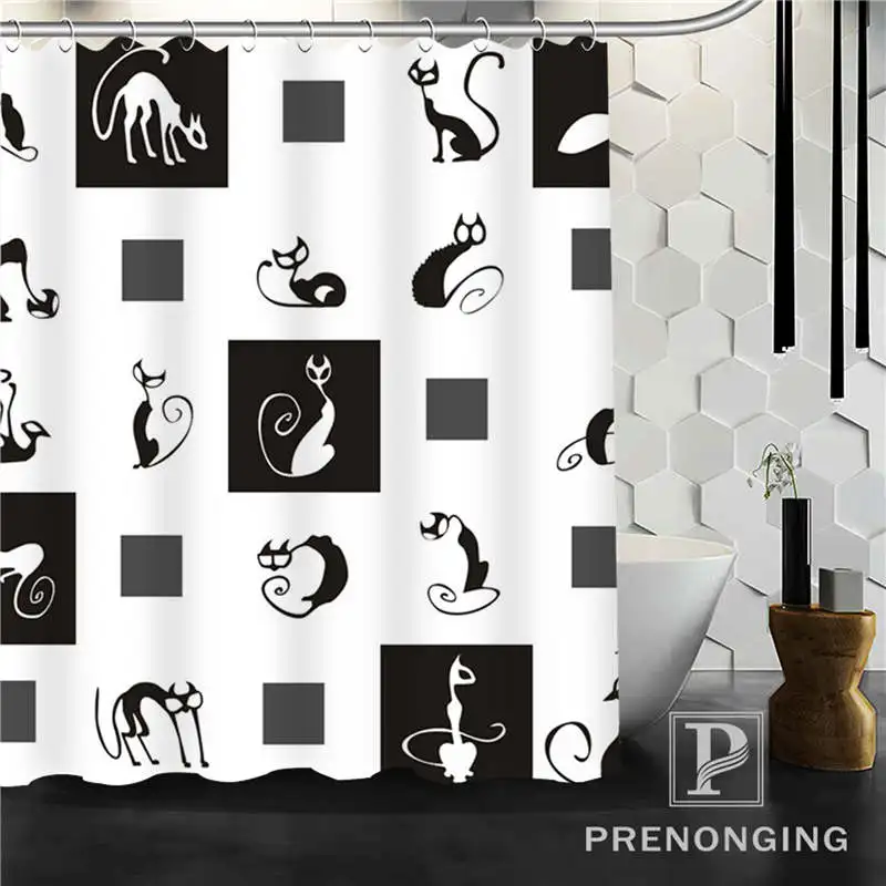 Personalized Custom Cute Black Cat Shower Curtain Home Decor Bathing