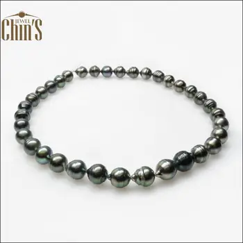 

Free Shipping Lustrous 9-10MM Black Real Tahitian Cultured Pearl Necklace 925 Sterling Silver