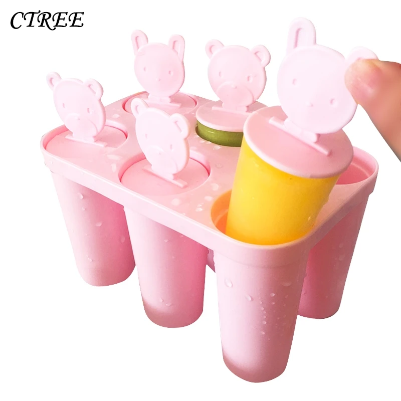 

CTREE DIY Frozen Ice Cream Pop Baking Moulds 6 Holes Bear Ice Cream Popsicle Molds Cooking Tool Rectangle Shaped Reusable C993