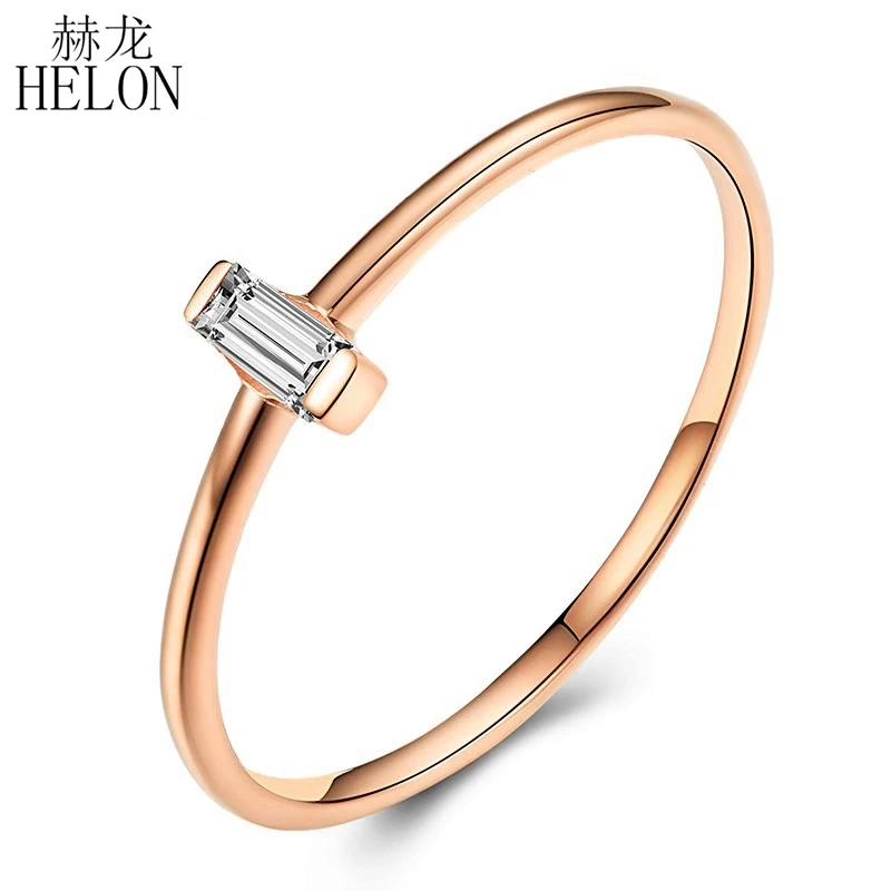 HELON Solid 14K розовое золото 0.05CT багет огранка SI/H подлинные натуральные бриллианты обручальное кольцо для женщин модное ювелирное изделие