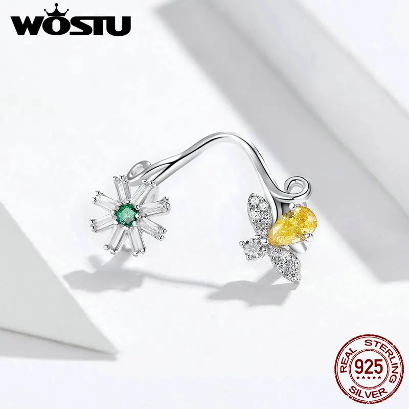 

WOSTU Fashion Daisy & Bee Charm Flowers 925 Sterling Silver Zircon Beads Fit Original Bracelet Pendant Wedding Jewelry FIC1220