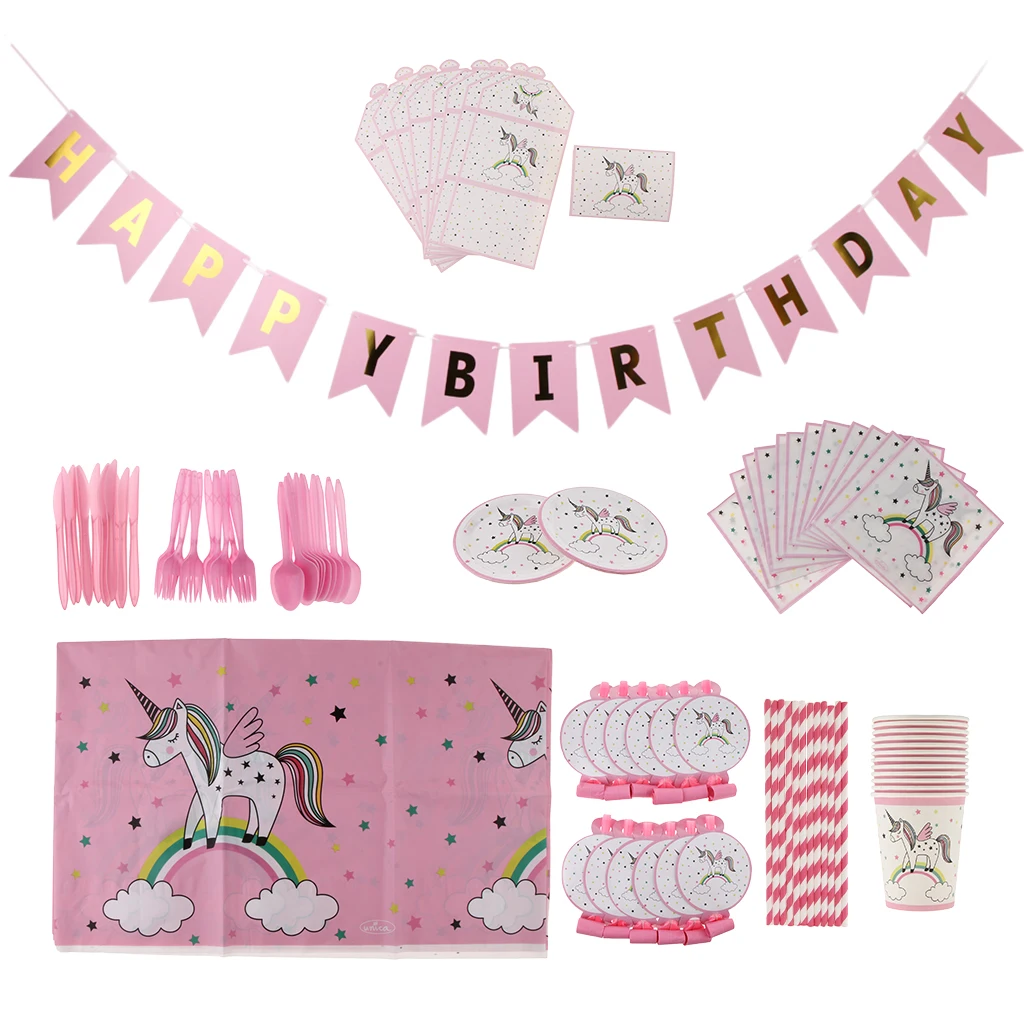 

Unicorn Paper Napkins Plates Cups Tableware Girl Birthday Party Supplies