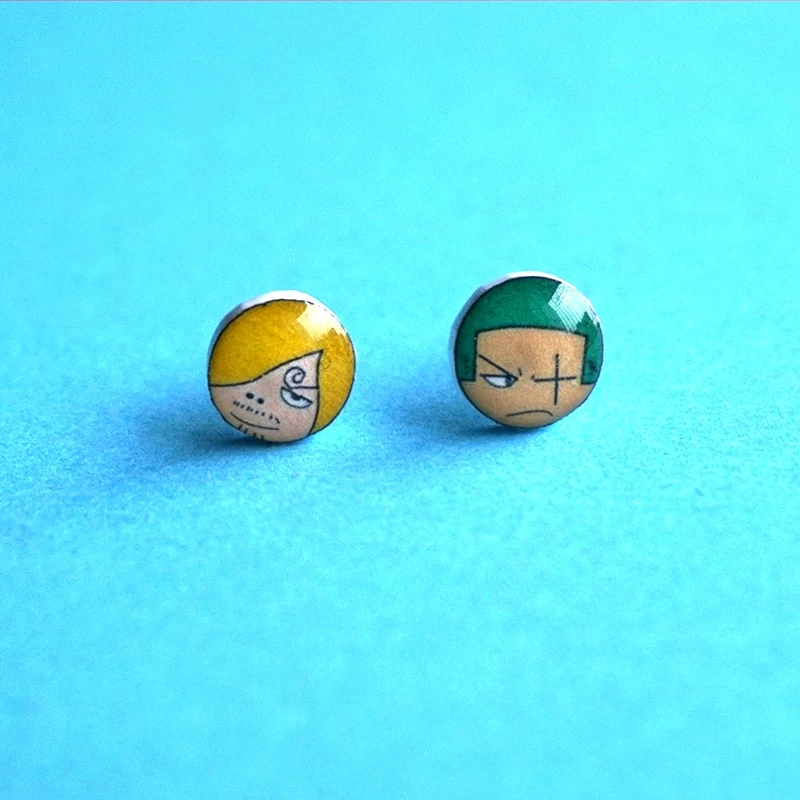 

Japanese Cartoon Jewelry ZORO& Sanji Original Hand-painted Sterling Silver Stud Earrings Ear Clip Magnet for Women Men Girl