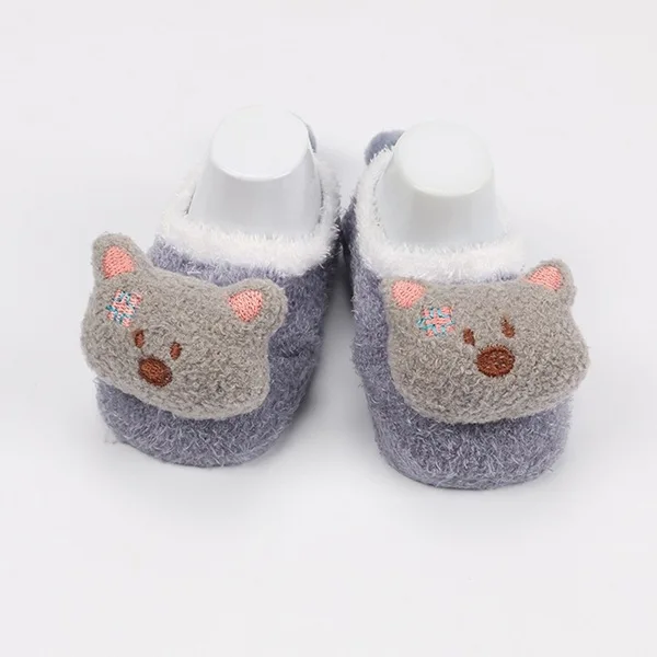 Теплые флисовые носки кораллового цвета осень-зима милая детская одежда с рисунками модная детская одежда носки-тапочки для детей носки для мальчиков и девочек - Цвет: Серый