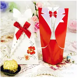 50 шт. красный белый розовый свадебный подарок случаях смокинг жениха платье ленты Свадебный коробка конфет чехол для хранения
