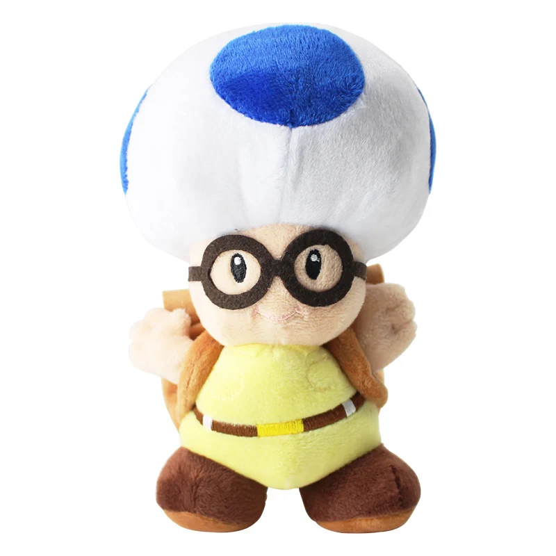 

17cm Mario Bros Game Mushroom plush cartoon doll toy lovely mushroom wears glasses and bag soft stuffed cartoon doll toy for kid