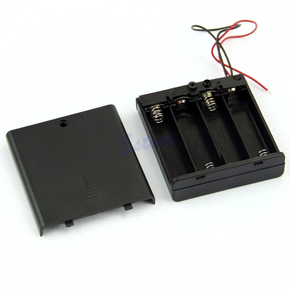 

Box Case Hard Plastic Storage Holder For 4 X AA Battery With 6'' Wire Leads