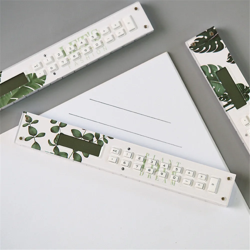 Novelty Green Plants Ruler Calculator Multifunction Straight Precision Measuring Tool Office School Supplies Kawaii Stationery