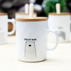Новый Черный и белый цвета литературный животных чашки прямо керамическая деревянной крышкой кружка молока творческая пара чашка кофе